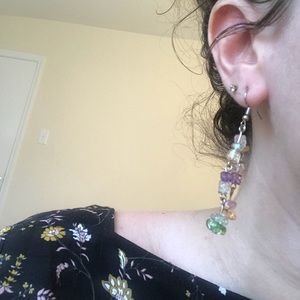 Multicolor Beaded Seaglass Drop Earrings 925